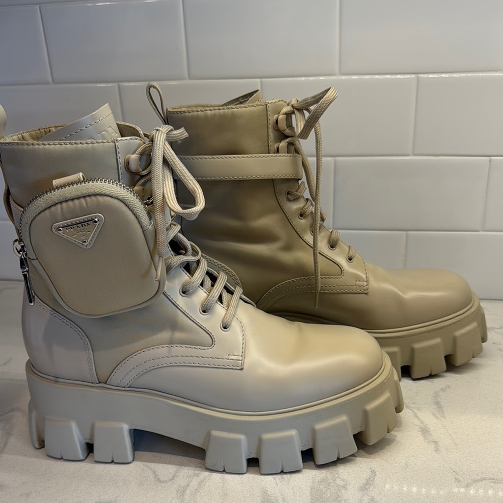 Prada Tan Combat Moto Boots with Chunky Sole - Picture 7 of 13